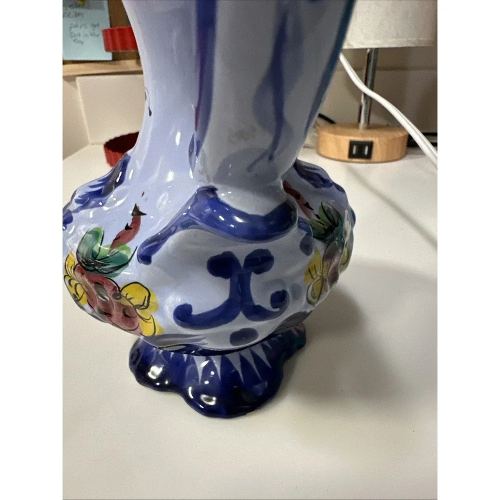 PORTUGAL Vintage Vase‎ Pitcher Blue & Floral Hand Painted and Numbered 7.5inch